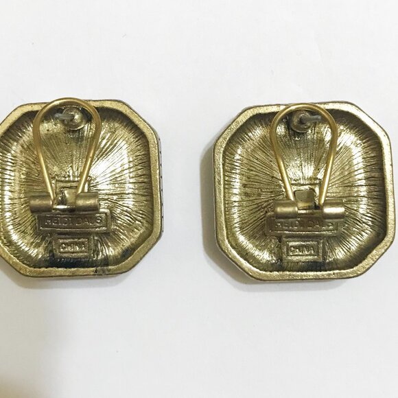 Heidi Daus Rainbow AB Crystal Square Earrings Gold Tone Studs Retro Jewelry* - Picture 2 of 2